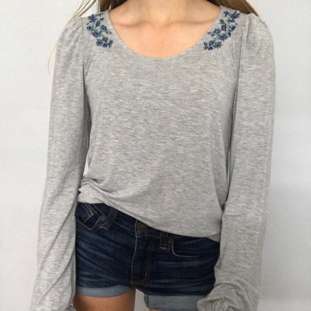 Grey long sleeve with embroidered shoulders!
